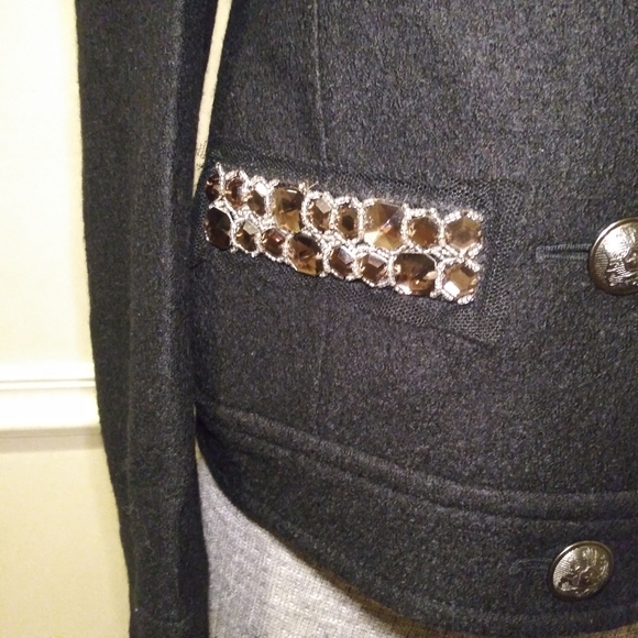 Loft Black Cropped Wool Blend Jacket With Jeweled Pockets - Picture 4 of 10
